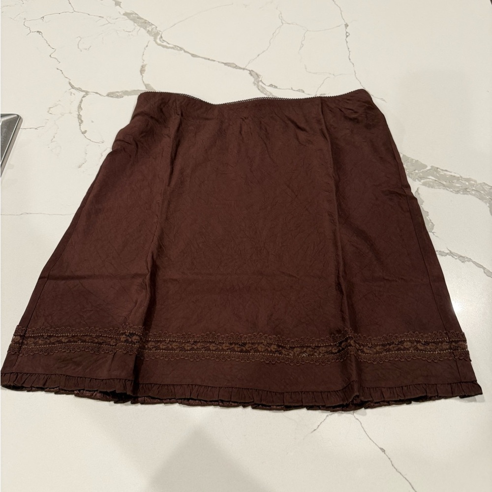 J Crew Lace-trim slip skirt in matte textured satin